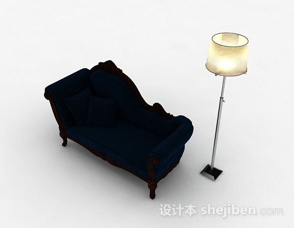 免费欧式蓝色单人沙发3d模型下载