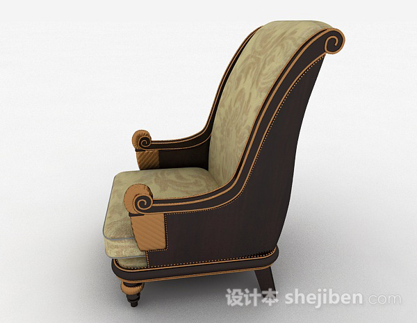 设计本复古棕色单人沙发3d模型下载