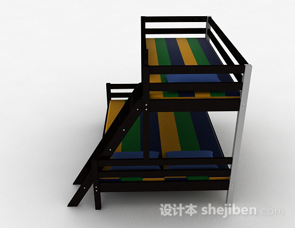 设计本现代风格黑色双层木床3d模型下载