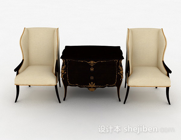 欧式风格欧式米色成套家居椅3d模型下载