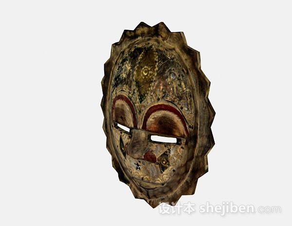 现代风格木质彩绘面具3d模型下载