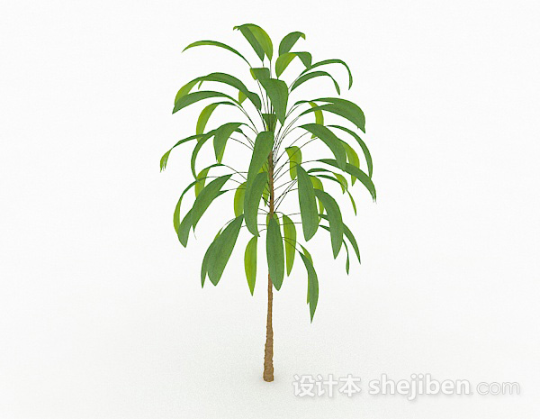 免费绿色椭圆形树叶小树3d模型下载