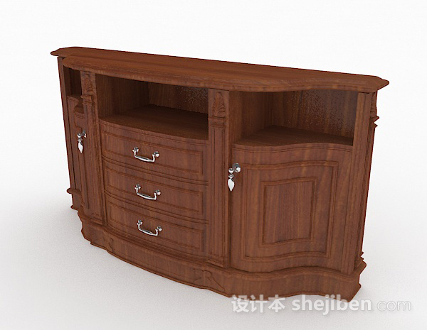 现代风格棕色木质家居厅柜3d模型下载