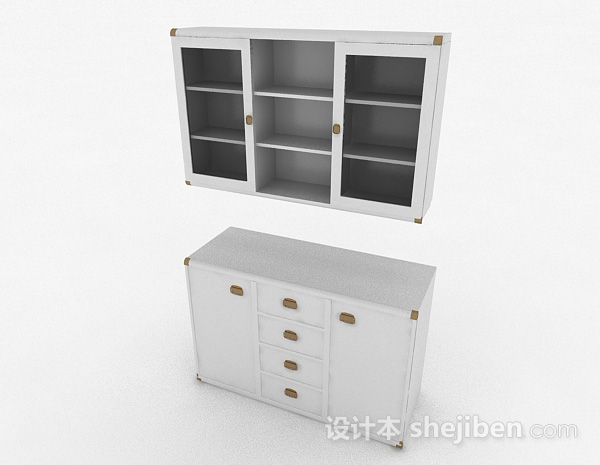 免费白色家居储物柜3d模型下载