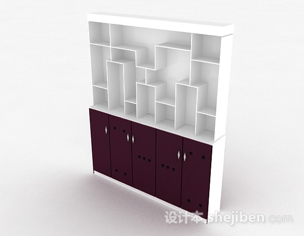现代风格紫色木质客厅展示柜3d模型下载