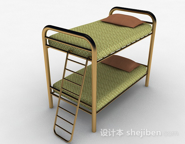 现代风格现代风草绿色双层单人床3d模型下载
