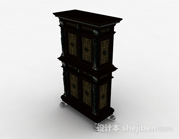 中式风格中式双层木质储物柜3d模型下载