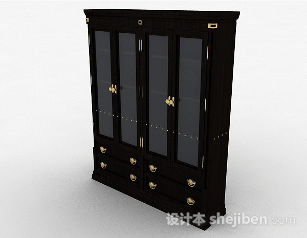 现代风格黑色木质书柜3d模型下载