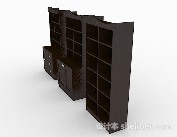 设计本家居棕色木质组合书柜3d模型下载