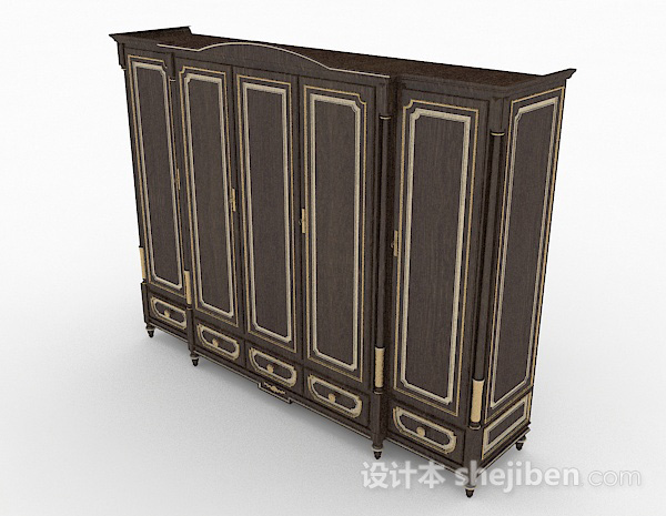 欧式风格欧式棕色木质衣柜3d模型下载