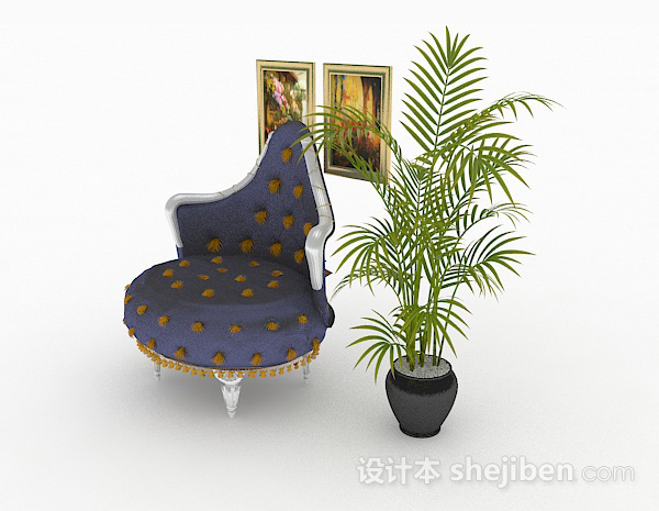 东南亚风格东南亚蓝色单人沙发3d模型下载