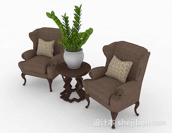 欧式风格欧式棕色单人沙发组合3d模型下载