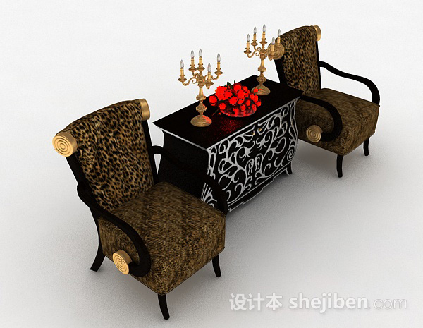 欧式豹纹花纹家居椅3d模型下载