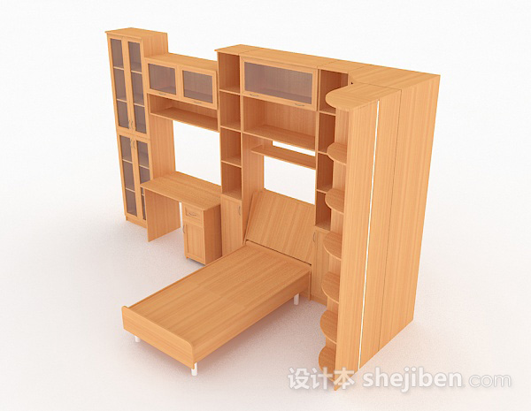 免费黄色家居木质墙柜3d模型下载