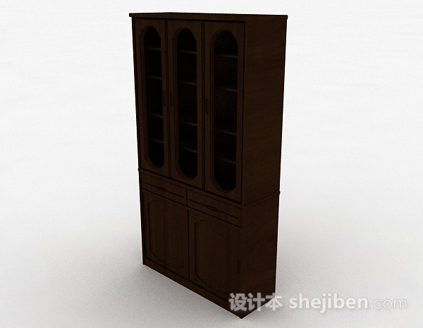 现代风格深棕色木质三门展示柜3d模型下载