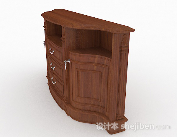 免费棕色木质家居厅柜3d模型下载