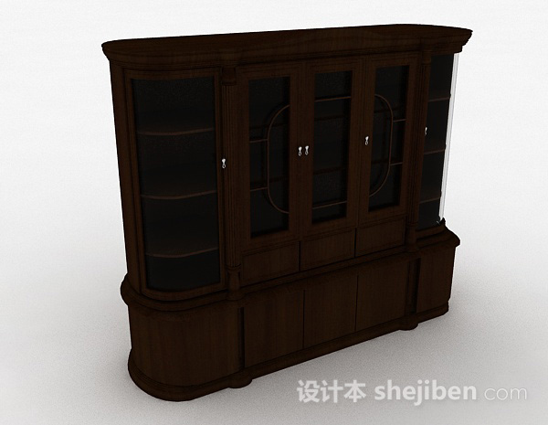 棕色大型客厅展示柜3d模型下载