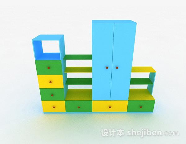 现代风格蓝色儿童衣柜3d模型下载