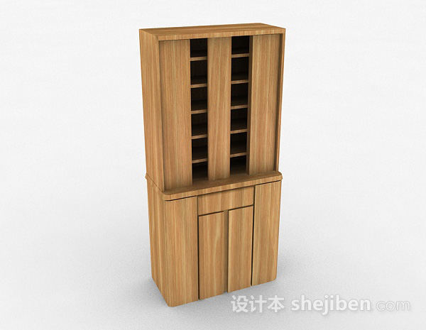 浅木色木质双门展示柜3d模型下载