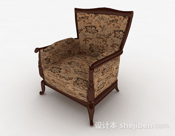 棕色花纹单人沙发3d模型下载
