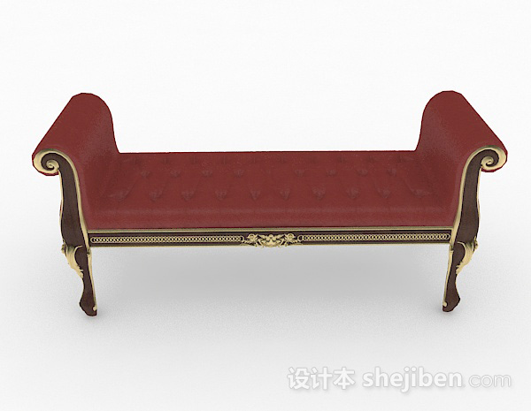 欧式风格欧式红色长沙发凳3d模型下载