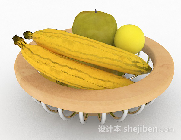 免费木质水果果篮3d模型下载