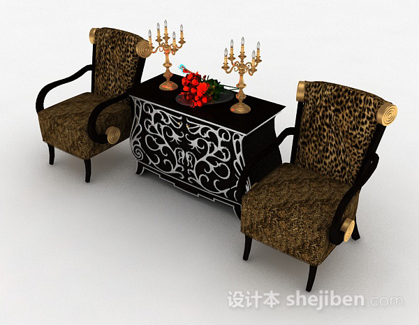 免费欧式豹纹花纹家居椅3d模型下载