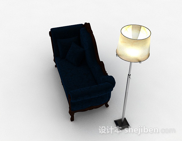 设计本欧式蓝色单人沙发3d模型下载