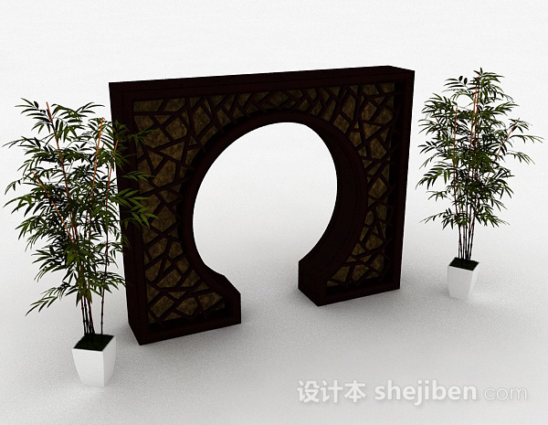 中式庭院门3d模型下载