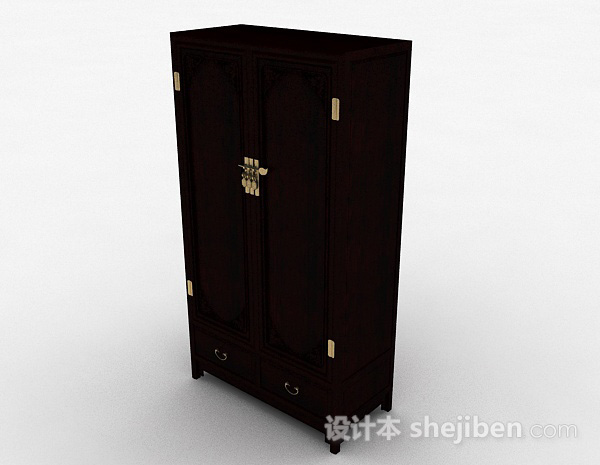 现代风格中式深棕色衣柜3d模型下载