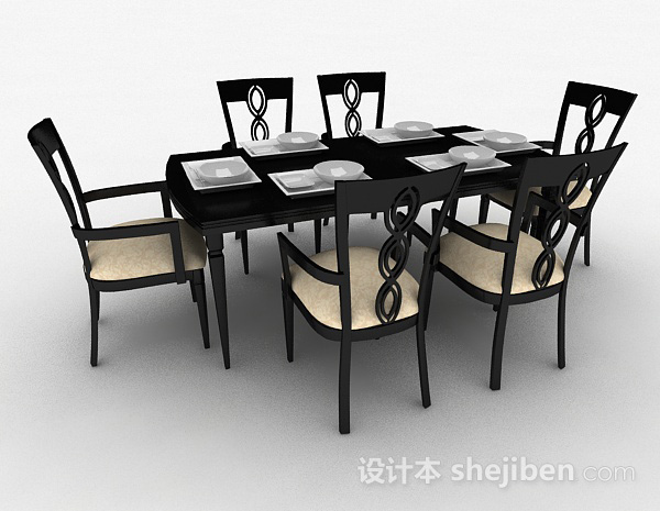 免费黑色餐桌椅组合3d模型下载