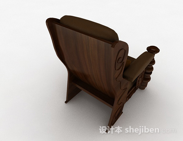 设计本中式棕色单人沙发3d模型下载
