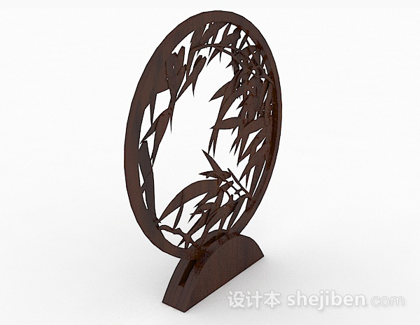 设计本圆形木质竹叶雕刻摆设品3d模型下载