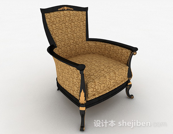 免费黄色花纹单人沙发3d模型下载