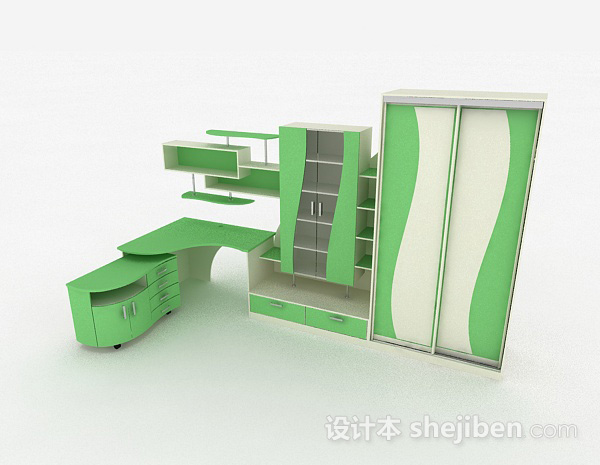 绿色衣柜组合3d模型下载