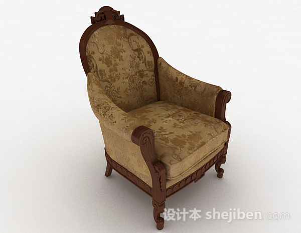 欧式风格欧式复古棕色单人沙发3d模型下载