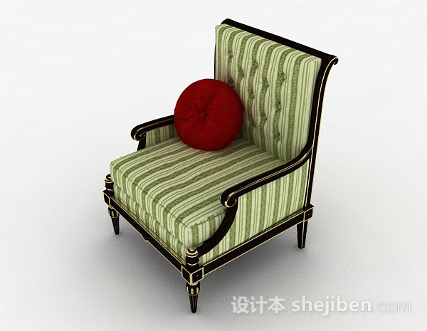 欧式风格欧式绿色条纹单人沙发3d模型下载