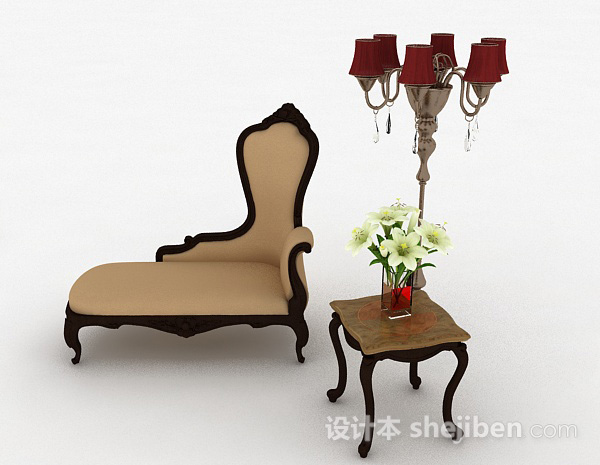 欧式风格欧式米白色单人沙发3d模型下载