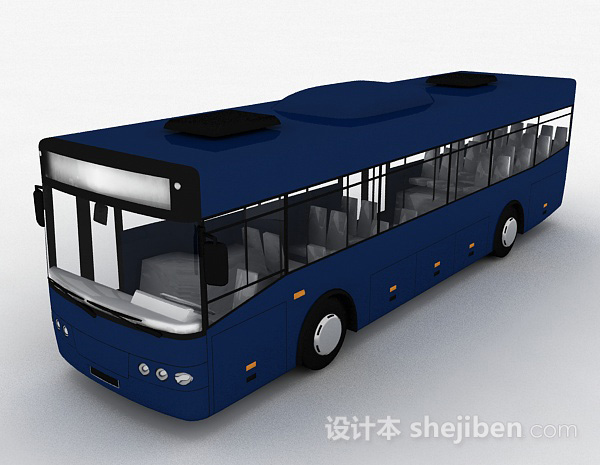 现代风格深蓝色巴士车3d模型下载