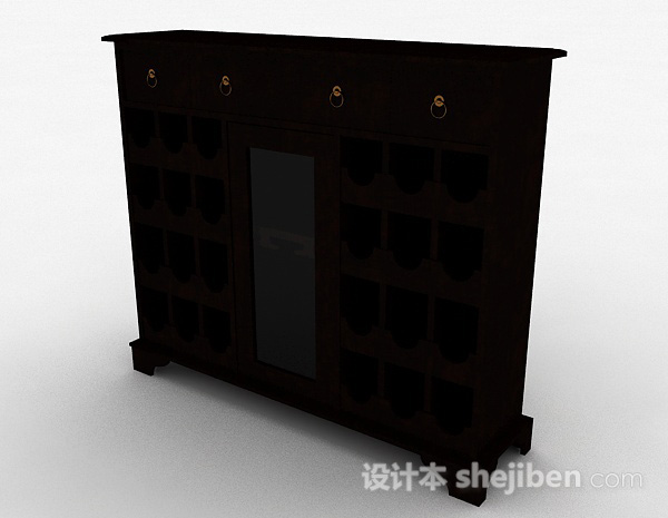 免费中式风格木质多门展示柜3d模型下载