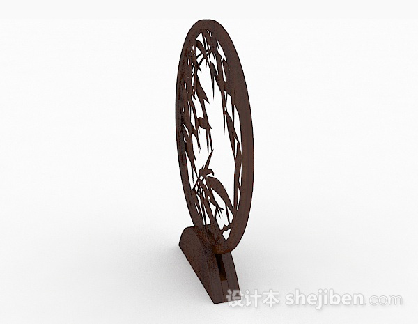 免费圆形木质竹叶雕刻摆设品3d模型下载