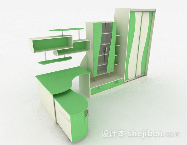 现代风格绿色衣柜组合3d模型下载