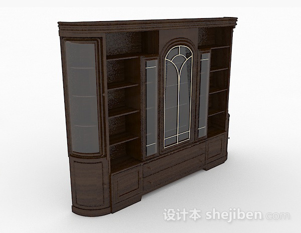 家居木质棕色书柜3d模型下载