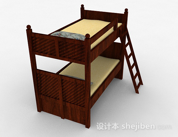 设计本棕色木质双层单人床3d模型下载