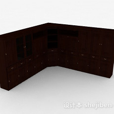 棕色木质转角多门展示柜3d模型下载