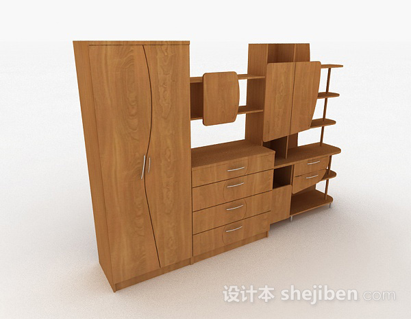 免费棕色家居木质衣柜组合3d模型下载