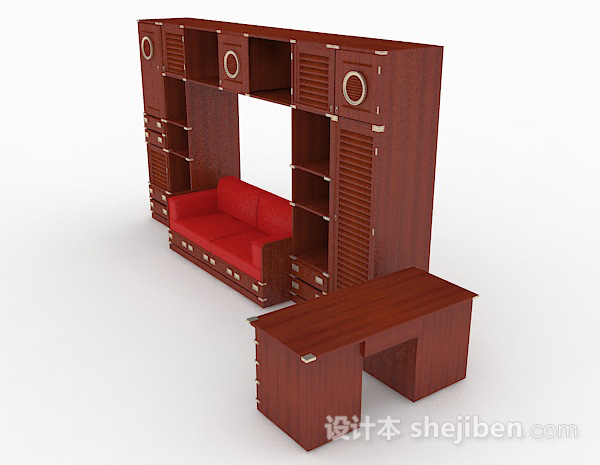 免费中式家居木墙柜3d模型下载