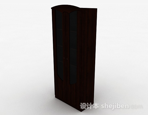 免费棕色木质双门多层展示柜3d模型下载