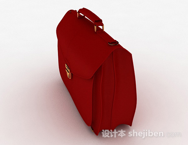 免费红色皮质手提包3d模型下载