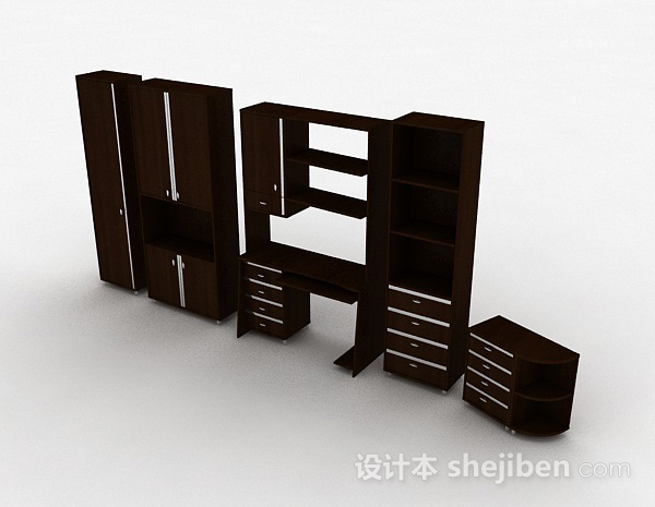 现代风格棕色家居衣柜组合3d模型下载
